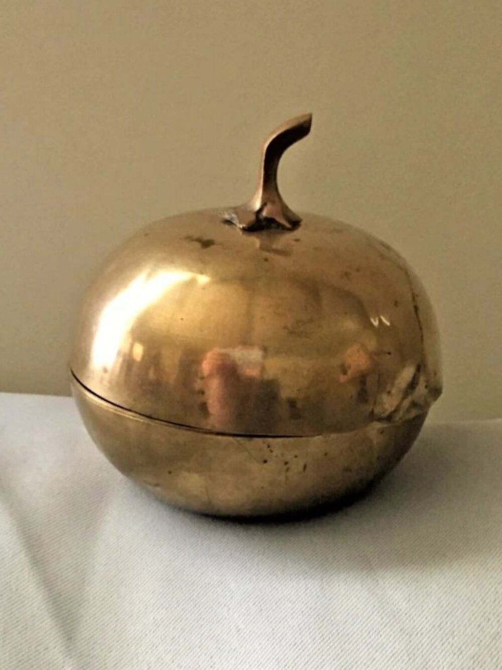 Vintage Mid-Century Brass Pumpkin Dark Academia Canister Trinket Box